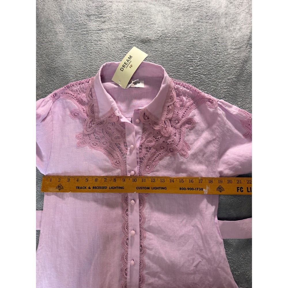 Dream Catcher Lilac Pink Ramie Crochet Lace Belted Shirtdress NWT Size M - Picture 12 of 16